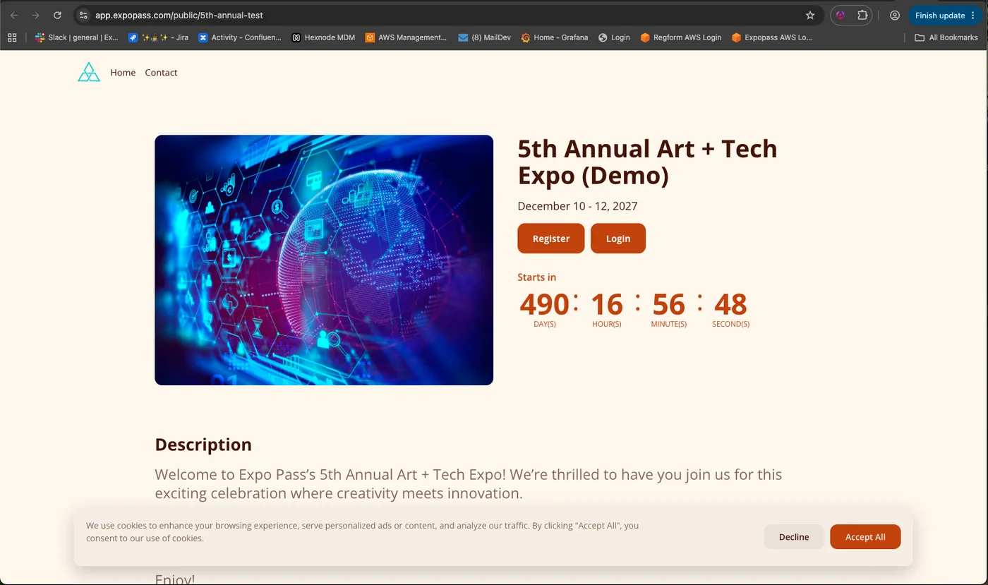 Published public event website built with the Expo Pass event website builder