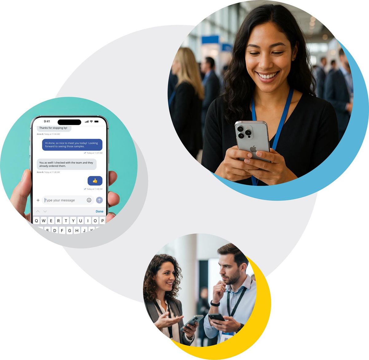 Attendees networking at a conference using the Expo Pass mobile event app