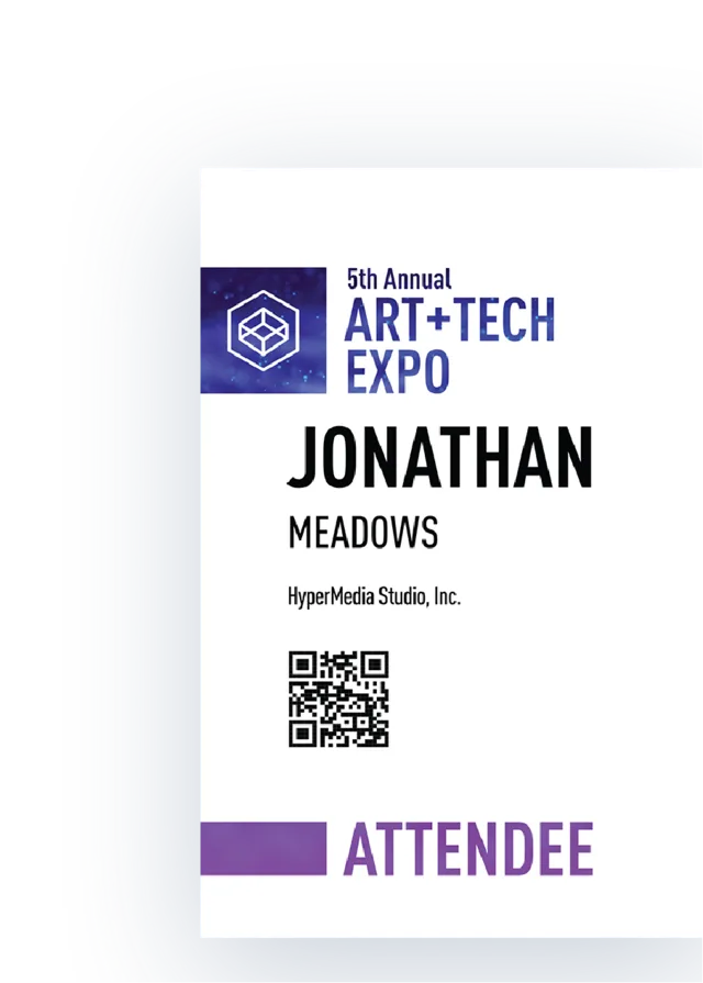 The same badge with the attendee name printed on site at check-in