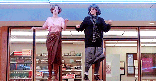 Two girls dancing.