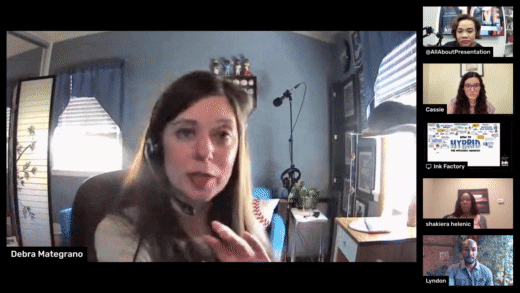 GIF of virtual speaker talking to attendees at Expo, Inc's "How to Hybrid" webinar