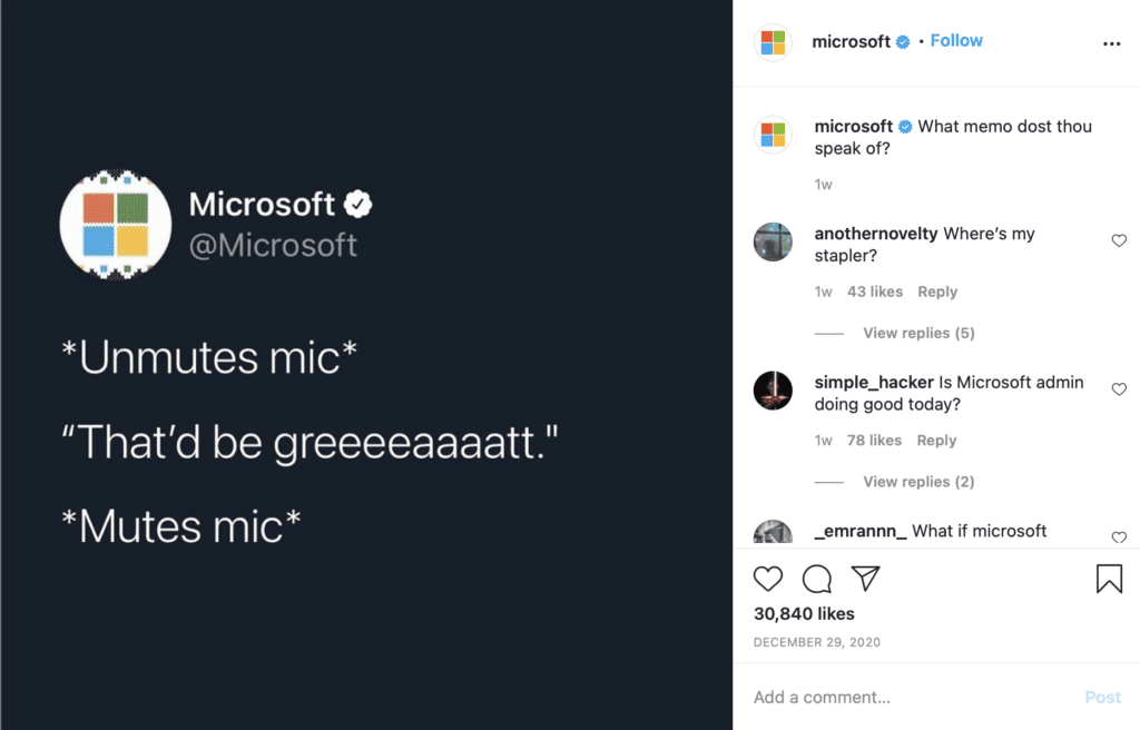 Microsoft tweet screenshot
*Unmutes mic*
"That'd be greeeeaaaatt."
*Mutes mic*