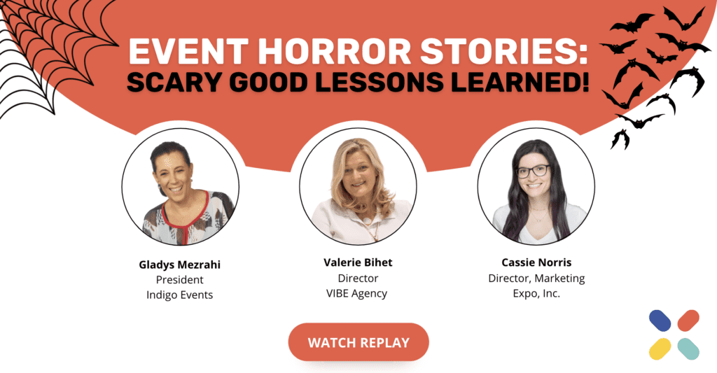 Webinar graphic for Event Horror Stories: Scary Good Lessons Learned!
