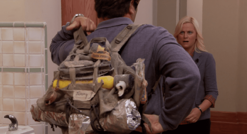 Man with a packed backpack.