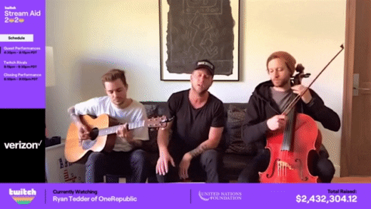 Three person band performing on Twitch for Stream Aid 2020