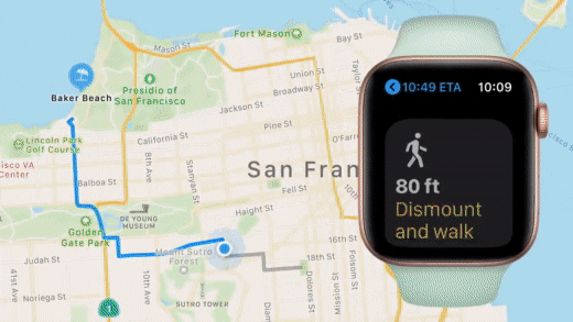 GIF montage of Apple products: Apple Watch, Apple Maps, and iPhone in action