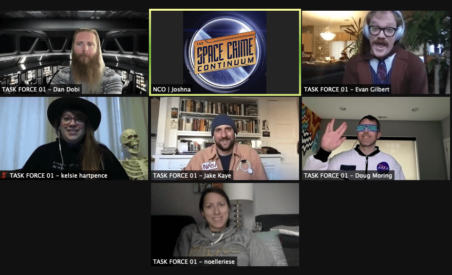 Screenshot of Expo, Inc Zoom Call 2020 holiday party showing TASK FORCE 01 in action