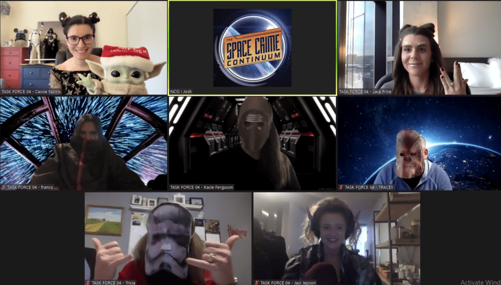 Screenshot of Expo, Inc Zoom Call 2020 holiday party showing TASK FORCE 04 in action