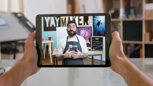 Yaymaker GIF advertisements showing virtual game night, paint night, and drawing