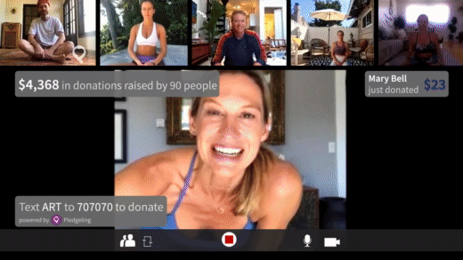 GIF of different virtual calls with money being raised by donations