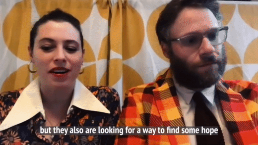 Seth Rogen and his wife talking about their non-profit organization benefiting Alzheimers