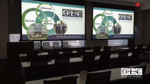 OLC Education and Conference center GIF showcasing the hybrid venue capabilities.