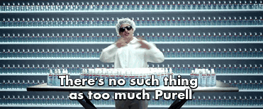 Andy Samberg singing with caption: "There's no such thing as too much Purell"