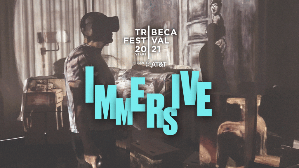 Tribeca Film Festival 2021 Immersive advertisement showing man with VR goggles on