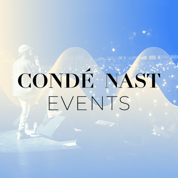 Condé Nast Events advertisement photo with man on stage behind the company logo