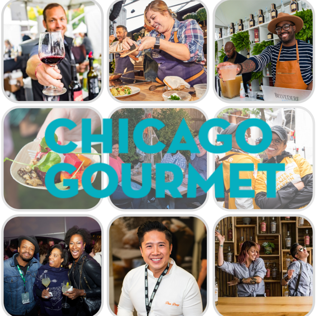 Chicago Gourmet advertisement picturing chefs, food, and fun