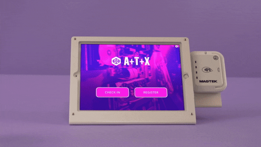 Expo Pass demonstration gif with person's hand using the touchscreen iPad to checkin
