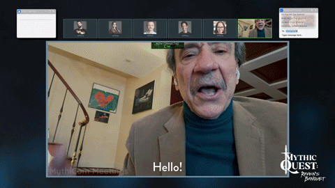 Gif of a man on zoom saying "hello! I don't know what I pressed but I'm here."