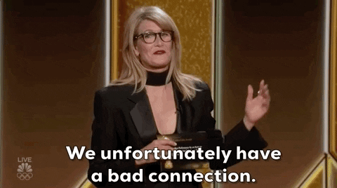 Woman on the Emmy's stage saying "we unfortunately have a bad connection"
