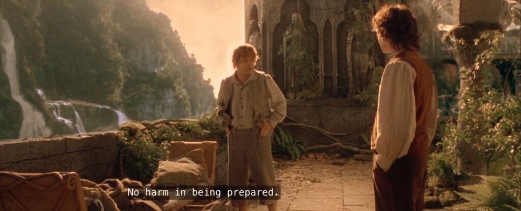 Two men talking about being prepared.