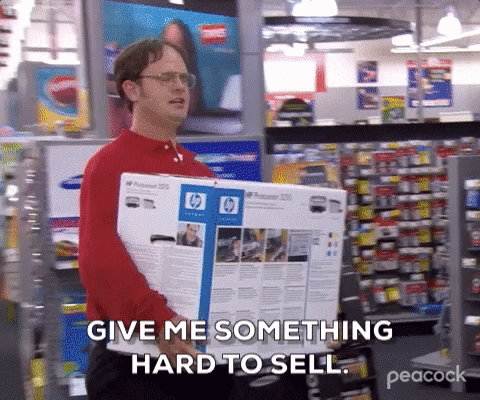 Salesman ready to sell.