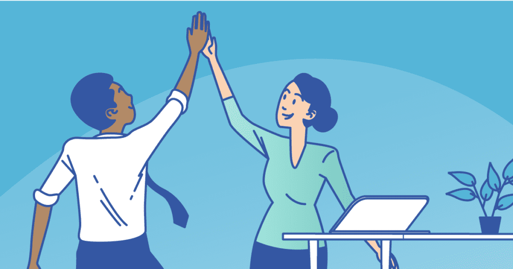 Attendees celebrate easy check-in at an event