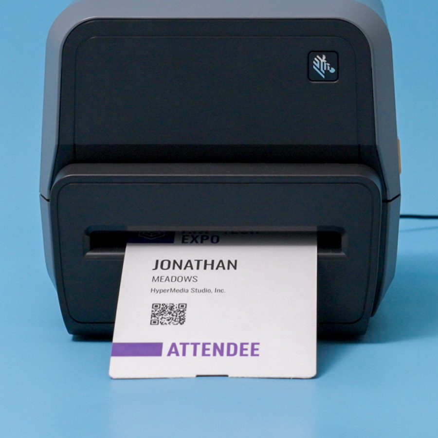 Event badge printer with thermal printed info on-site