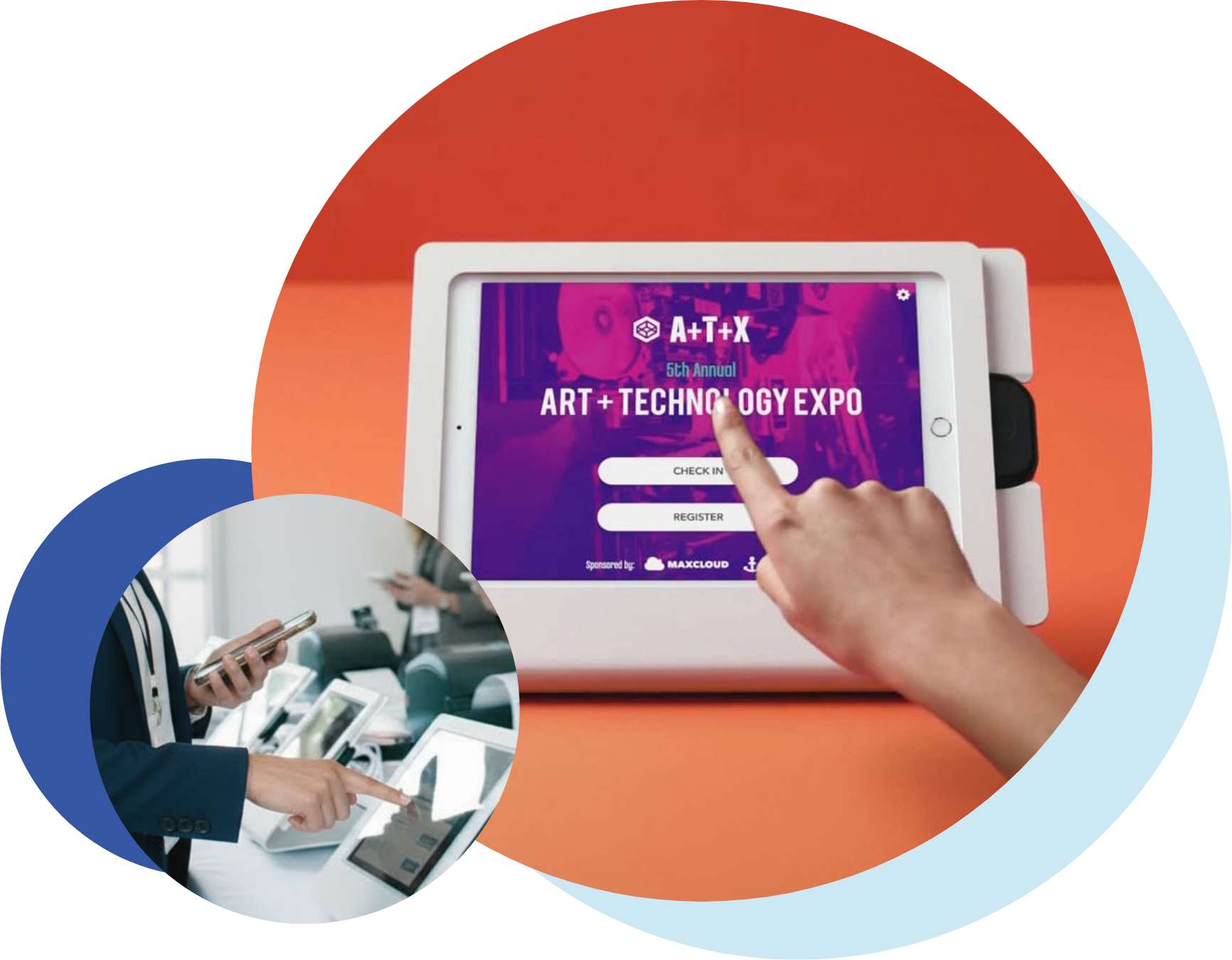 event-registration-onsite-badge-printing On-site event registration kiosk and check-in iPad