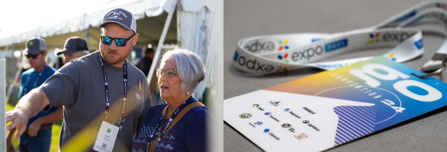 Branded Event Badges & Lanyards - Left: Beck's Becknology Days™ / Right: Expo Pass