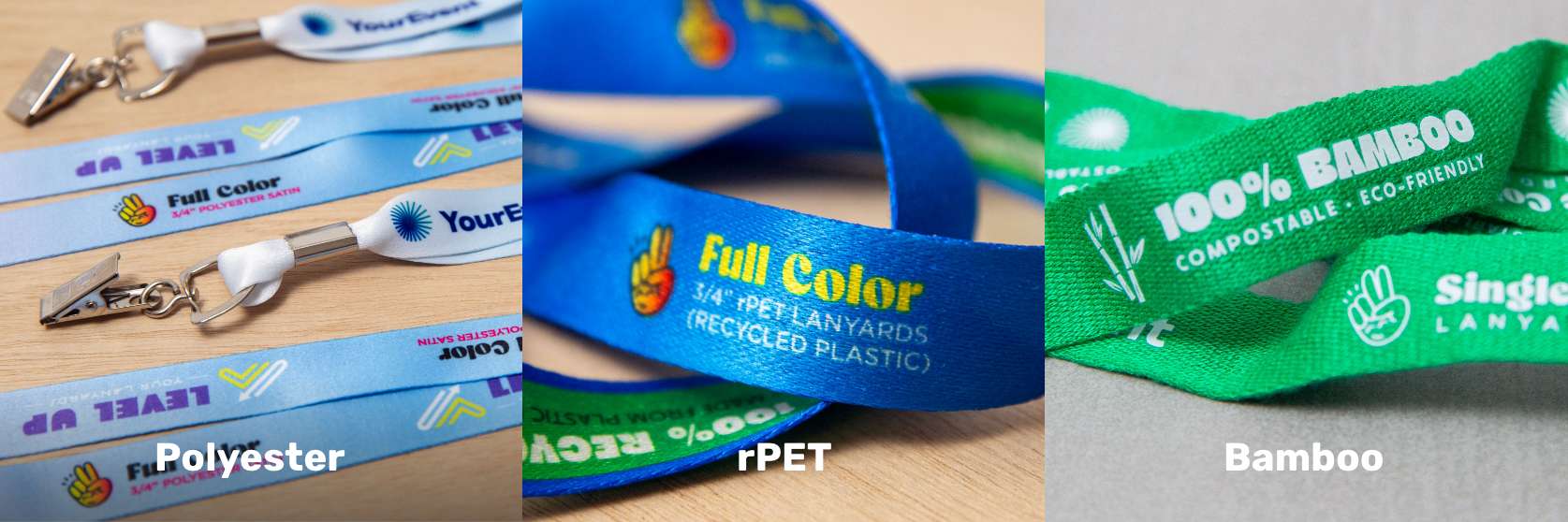 Polyester Satin Lanyard; rPET Lanyard; Bamboo Lanyard