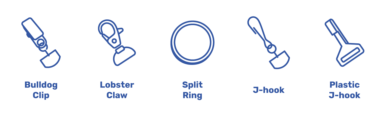 Event Lanyard Attachments: Bulldog, Lobster, Split Ring, J-Hook, Plastic J-Hook
